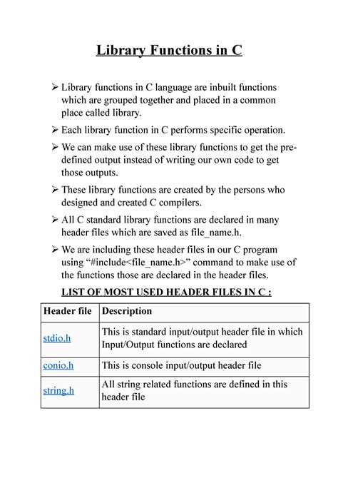 Library Functions in C - Library Functions in C Library functions in C ...