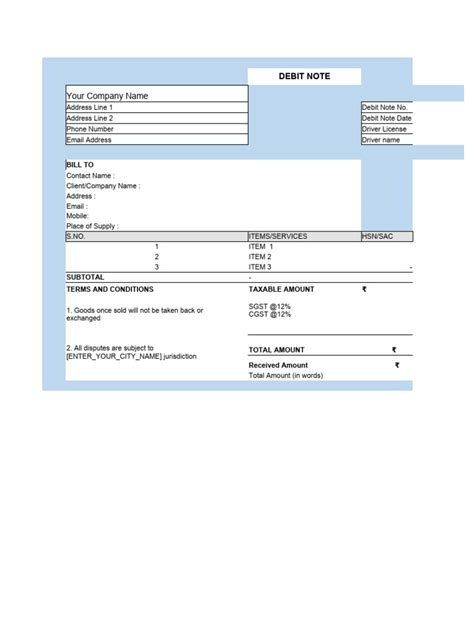 Debit Note Format in Excel 1 | PDF