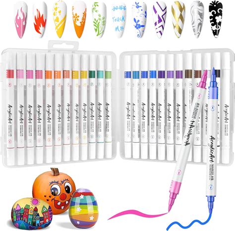 Amazon.com: SAYEEC Acrylic Paint Pens, 24 Colors Dual Tip Nail Art ...