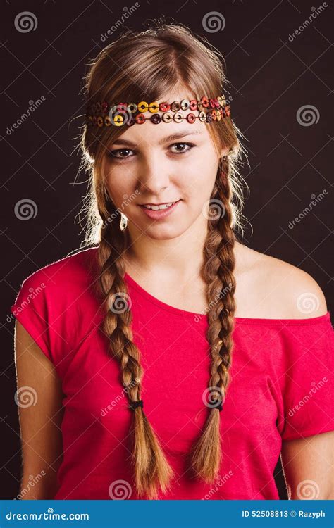 Blonde with Braids and Headband Stock Image - Image of smiling, studio ...