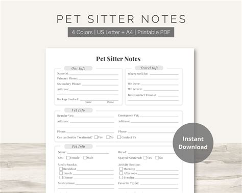 Printable Pet Sitting Template | Printable Templates