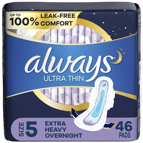 Always Ultra Thin Overnight Pads with Wings, Size 5, Extra Heavy ...
