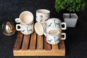 Buy CHEENI MAATI Tea Coffee Cup Chai Mug Serving Set Print Ceramic Clay ...