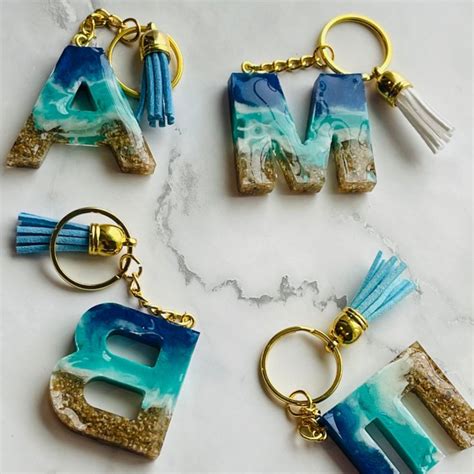 Aqua Drift Custom Handmade Resin Letter Keychains – Personalized for E ...