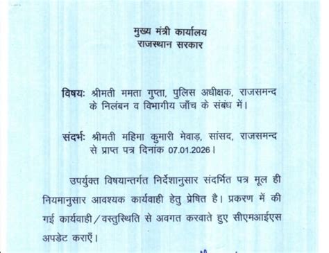 Rajasthan MP Accuses SP Mamta Gupta; SP Dismisses Allegations