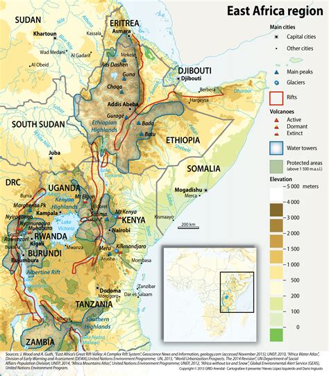 East Africa Physical Map Extra Large Africa Physical Map 61" X 81"