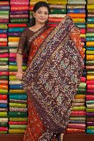 RK Collections - Ikath Silk Gold Zari Lines Rust Orange With Chocolate ...
