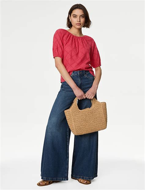 Buy Pure Cotton Broderie Puff Sleeve Blouse at Marks & Spencer