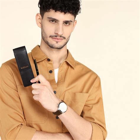 Sassora 100% Genuine Leather Black Pen Holder Case