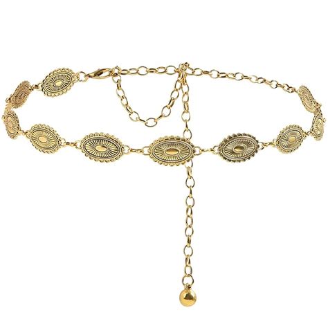 TecoKart ® Waist Chain for Women, Oval Daisy Gold Metal Chain Hip Belt ...