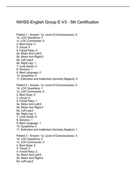NIHSS-English Group E-V3 - 5th Certification - NIHSS- - Stuvia US