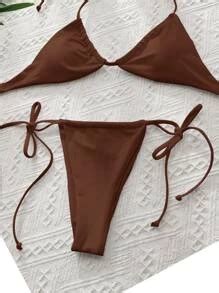 SHEIN Swim Summer Beach Solid Bikini Set Versatile Self-Tie Halter ...