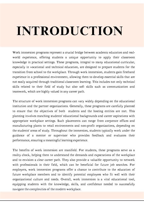 Image result for Work Immersion Introduction Sample