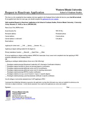 Fillable Online wiu western illinois university macomb reactivation ...
