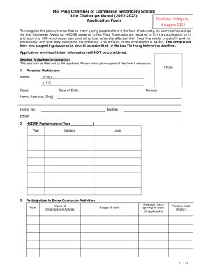 Fillable Online Life Challenge Award (2022-2023) Application Form Fax ...