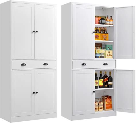 71" Kitchen Pantry Cabinet, Metal Storage Cabinets with Adjustable ...