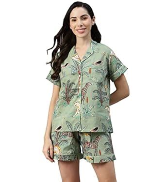 Buy Divena Sea Green Cotton Animal Print Night Suit at Amazon.in