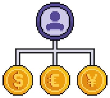Pixel art forex investor, financial investor in dollar, euro and yen ...