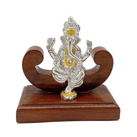 Buy MAA SILVER Ganpati/Ganesh Silver Idol with Wooden Base 30gm 999 ...