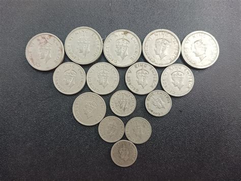 5 Sets of George VI Tiger Rupee 1947 (Quarter/Half/One Rupee) - (Ref ...