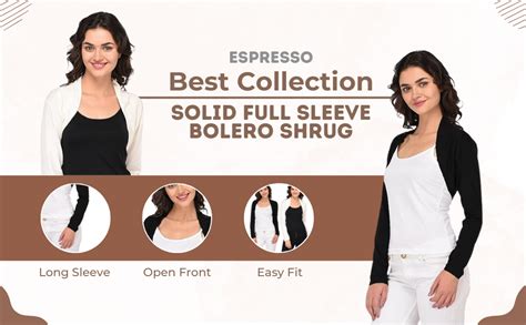 ESPRESSO Women's Rayon Blend Collared Neck Shrug (ESP-3071-Black-M ...