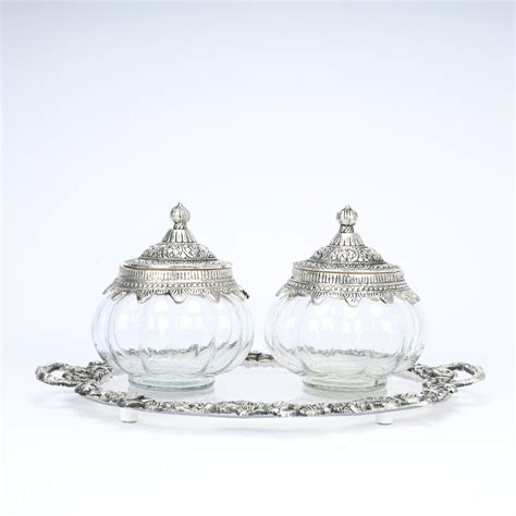 German Silver Kharbuja Jars with Decorative Tray (Set of 2) – Natriel
