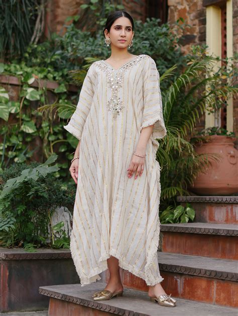 Ivory Mirror Embroidered Cotton Kurta with Skirt and Dupatta - Set of 3