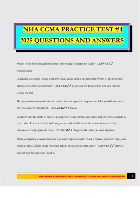 NHA CCMA PRACTICE TEST #4 2025 QUESTIONS AND ANSWERS - NHA - Stuvia NL
