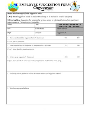 Fillable Online cityofchesapeake EMPLOYEE SUGGESTION FORM - City of ...