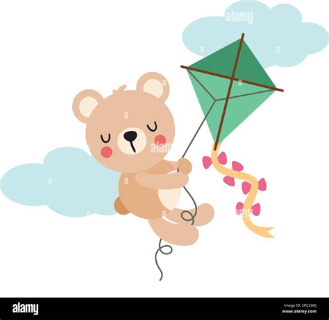 Cute teddy bear flying with kite Stock Photo - Alamy
