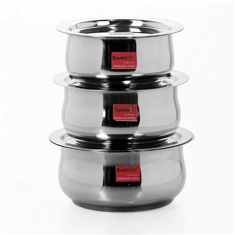 Buy Sumeet Stainless Steel Cookware Set With Lid, 1.6, 2.1 Liters, 3 ...