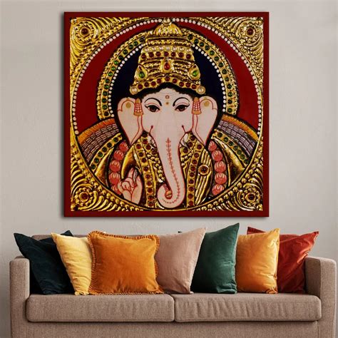 Shree Ganesh, Tanjore Art, Framed Abstract Canvas Wall Art for Bedroom ...