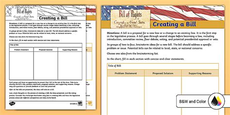 Sixth Grade Creating a Bill Class Worksheet (teacher made)