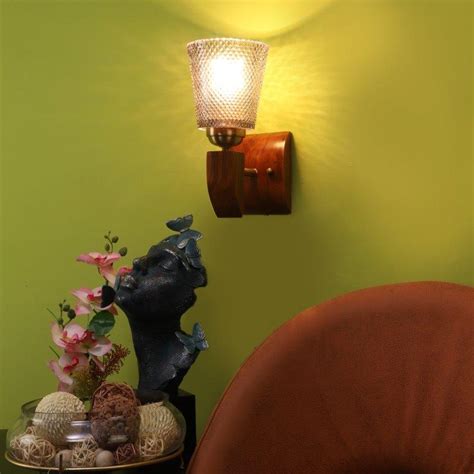 ELIANTE Brown Wood Base Blue White Shade Wall Light - 5315-1W-Blue - B