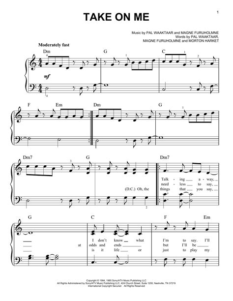 Take On Me (Easy Piano) - Print Sheet Music Now