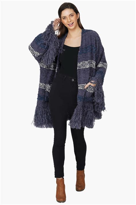 Buy Navy Blue Winter Shrug with Fringed Sleeves Online – bohogirl.in