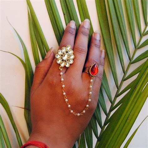 Dynamic Duo Two Finger Ring Beabhika Adjustable Kundan Ring Two Finger Ring