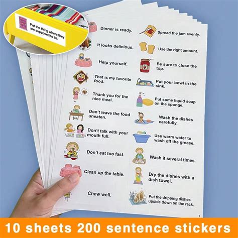 10 Sheets Kids Family Daily Sentences Stickers Common English ...