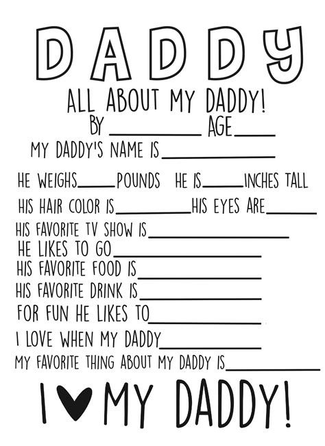 All About Daddy Printable, Fathers Day Printable, Fathers Day Interview ...