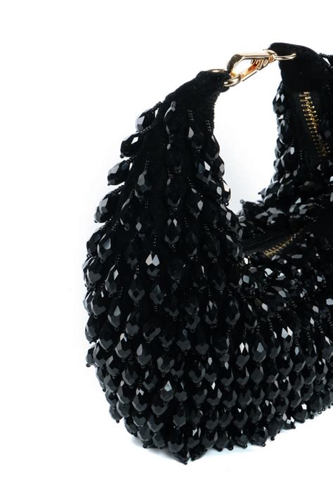 House of Kosha - Ophelia Black Embellished Hobo Bag - Elahe