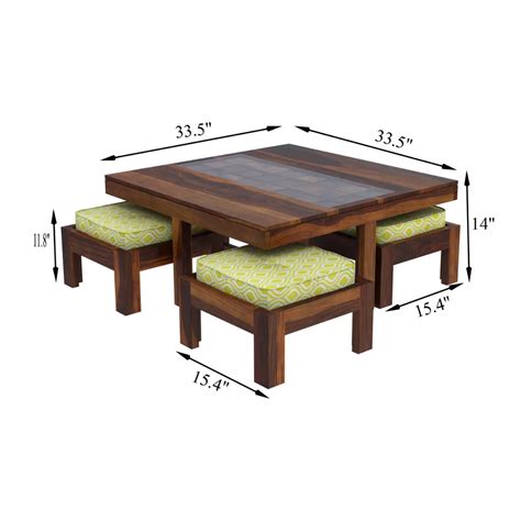 Buy Antilia Modern Sheesham Wood Square Coffee Table with 4 Stools ...
