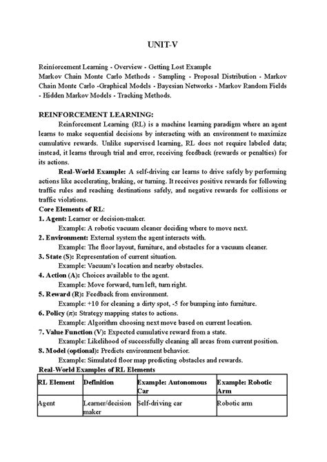ML Notes Unit-5: Reinforcement Learning & Markov Chain Monte Carlo ...