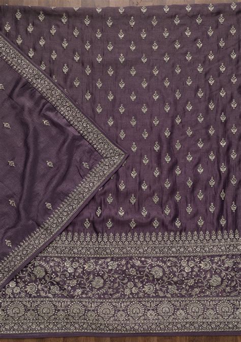 Buy Purple Zariwork Raw Silk Unstitched Salwar Suit - Koskii