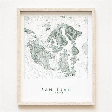 SAN JUAN Islands Map Hand Drawn Topographic Map WASHINGTON Bathymetric Map Drawing (art Print ...