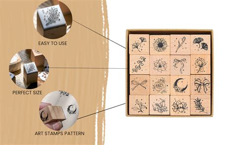 HASTHIP® 16Pcs Vintage Wooden Rubber Stamps, Aesthetic Flower ...
