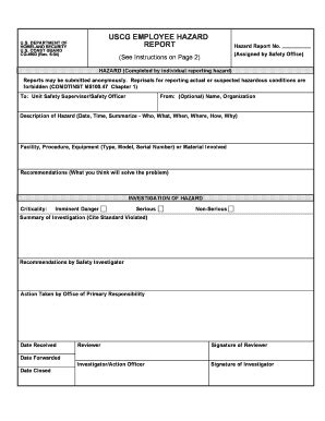 Fillable Online uscg USCG EMPLOYEE HAZARD REPORT Fax Email Print ...