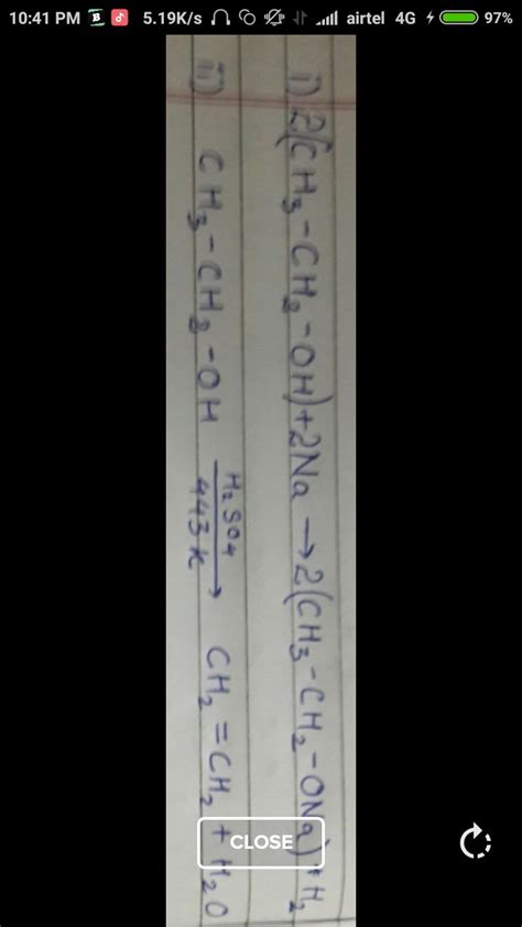 Write the structure of ethanol. Give chemical equation of its reaction ...