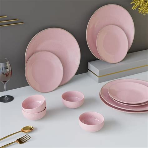 Buy The Earth Store Handcrafted Pink Marble 12 Piece Ceramic Dinner Set ...