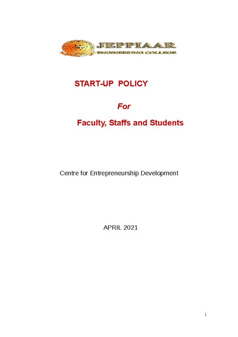 JEC NISP Version 1 - 1 START-UP POLICY For Faculty, Staffs and Students ...