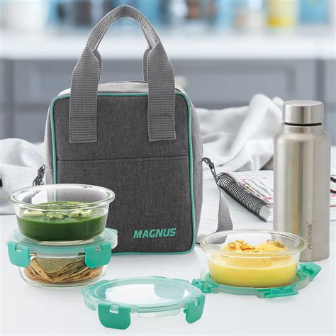 Buy Magnus Glock Linen Glass Lunch Box with Flat Pouch, 3 Round ...